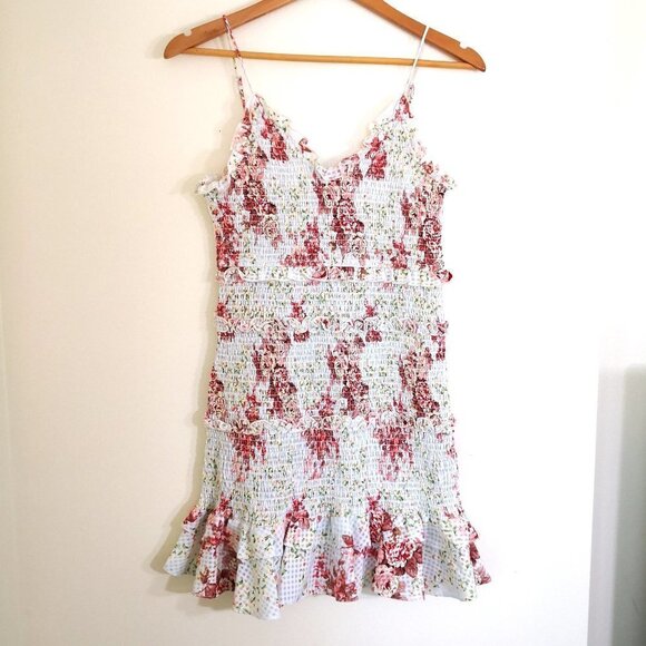 Zara Smocked Ruffle Floral spaghetti straps Mini Dress Size M - Picture 2 of 7